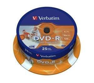 VERBATIM DVD-R 4.7GB, 16x, printable, 25-cake