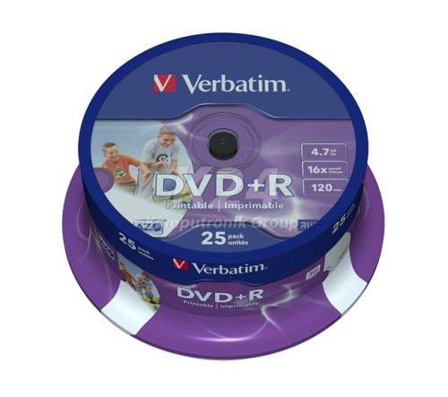 VERBATIM DVD+R 4,7GB, 16x, printable, 25-cake