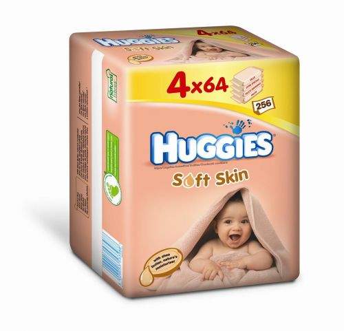 Huggies vlhčené ubrousky Soft Skin Quatro Pack 64x4 ks