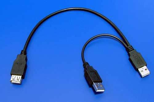Wiretek Kabel USB2.0 napájecí Y 2x A/M 1x A/F 0,3m