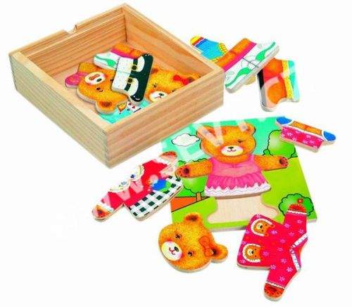 Woody Puzzle šatní skříň malá - Medvědice (18 dílů)