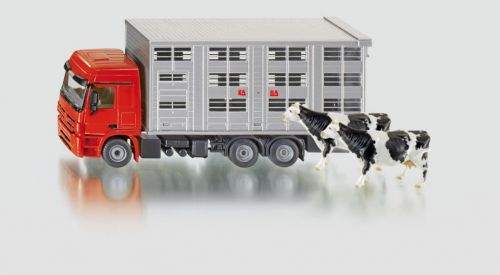 SIKU Transportér pro přepravu hospodářských zvířat + 2 krávy 1:50