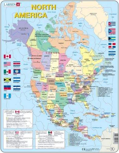 LARSEN Puzzle - Mapa Severní Ameriky + vlajky, 85 dílků