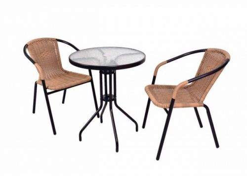 OEM Bistro stolek se skleněnou deskou a 2 židle z polyratanu Garth