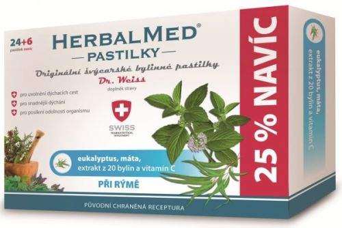HerbalMed Eukalypt + máta + vitamín C 24+6 pastilky