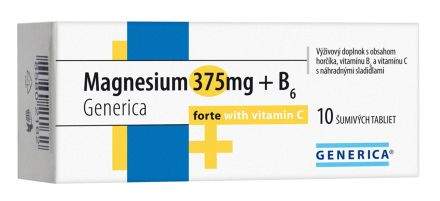 Magnesium 375 mg+B6 forte Generica+ Vitamín C 10 tablet