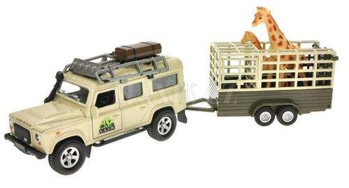Teddies Land Rover Defender s přívěsem a žirafou 13 cm