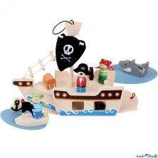 Bigjigs Toys Loď dřevěná Pirátská loď s figurkami