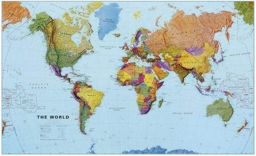 Nástěnná mapa - obří svět politický - lamino + očka