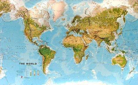 Nástěnná mapa - obří svět zeměpisný - lamino + očka