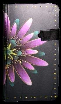 Zápisník s magnetickým klipem 85x160 mm fialová květina