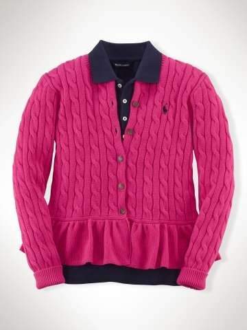 Ralph Lauren Peplum Cable-Knit Cardigan svetr