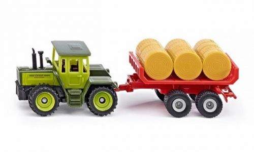 SIKU Super MB traktor s vlekem a balíky slámy