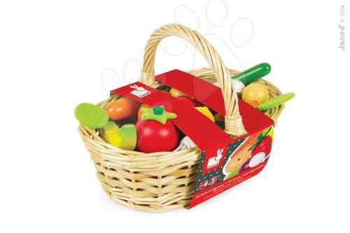 JANOD Dřevěná zelenina&ovoce v proutěném košíku