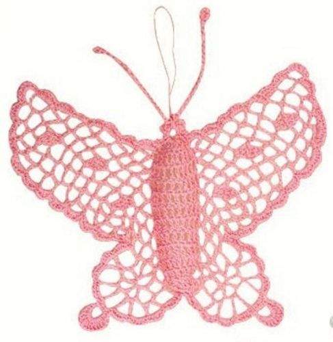 Háčkovaný motýl velký růžový 16 cm