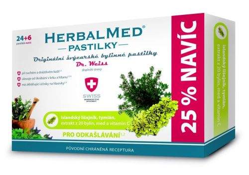 HerbalMed Dr.Weiss Islandský lišejník+tymián+med+vitamín C 24+6 pastilek