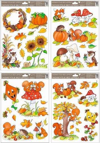 Anděl Přerov Okenní fólie malovaný podzim sovy,veverky,lišky