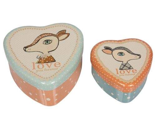 Maileg Plechové krabičky ve tvaru srdce Bambi set