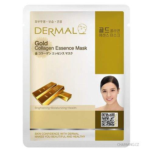 DERMAL Gold Collagen pleťová esenční maska s kolagenem a se zlatem rozjasňující, výživná, zpevňující 1 ks á 23 g
