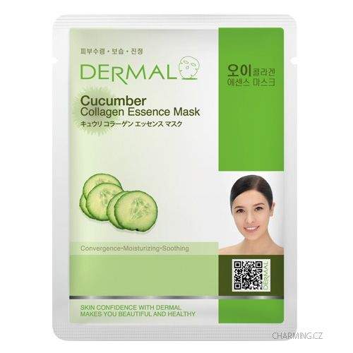 DERMAL Cucumber Collagen pleťová esenční maska s kolagenem a extraktem z okurky stahující, čistící, hydratační 1 ks á 23 g
