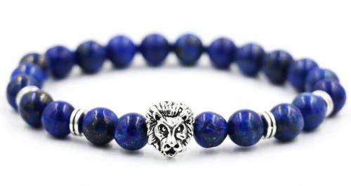 BRAUNYS stříbrný náramek se lvem a kameny Lapis lazuli