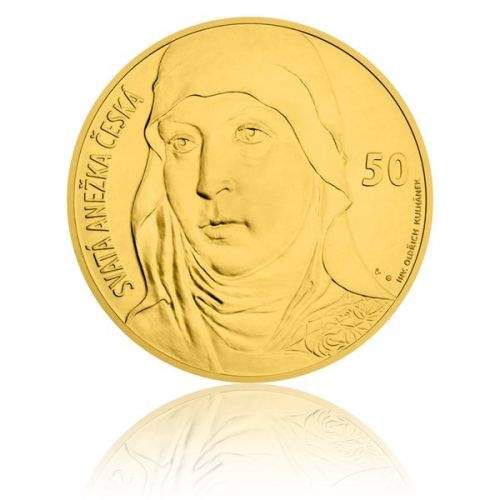 Česká mincovna Zlatá kilová investiční medaile s motivem 50 Kč bankovky sv. Anežka Česká stand