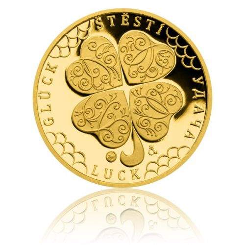 Česká mincovna Zlatá čtvrtuncová medaile Čtyřlístek pro štěstí s věnováním proof