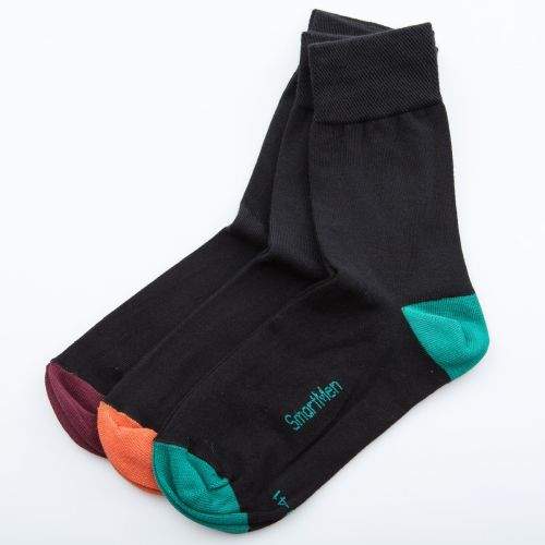 SmartMen Česká republika pánské černé Ponožky s barevnou špičkou a patou