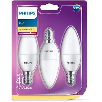 Philips LED Svíčka 5.5-40W, E14, 2700K, matná, set 3ks