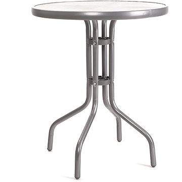 Happy Green Stůl kovový se skleněnou deskou 60 cm, stříbrný