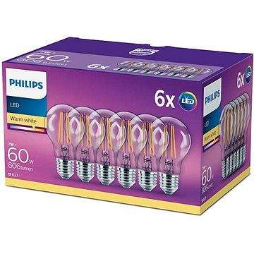 Philips LED Classic 7-60W, E27, 2700K, čirá, filament, set 6ks