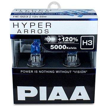 PIAA Hyper Arros 5000K H3 + 120%. jasně bílé světlo o teplotě 5000K, 2ks