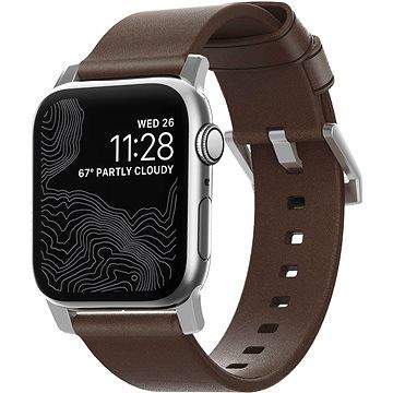 Nomad Leather Strap Modern Brown Silver Hardware Apple Watch 40/38mm