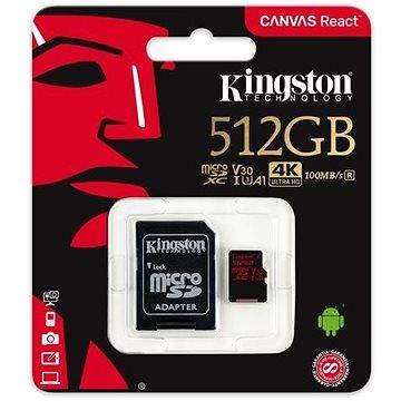 Kingston Canvas React MicroSDXC 512GB A1 UHS-I V30 U3 + SD adaptér
