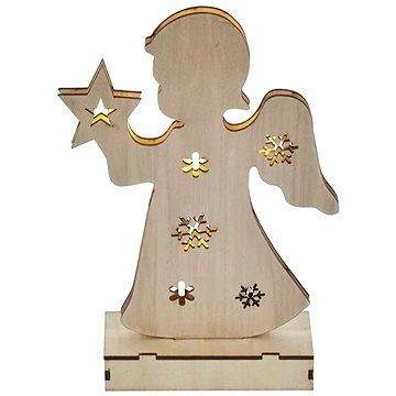 EMOS LED vánoční andělíček dřevěný, 2×AA, teplá bílá, časovač