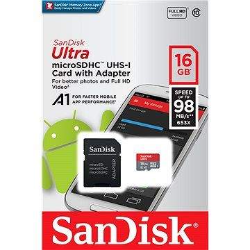 SanDisk MicroSDHC 16GB Ultra A1 UHS-I + SD adaptér