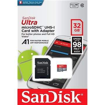 SanDisk MicroSDHC 32GB Ultra A1 UHS-I U1 + SD adaptér