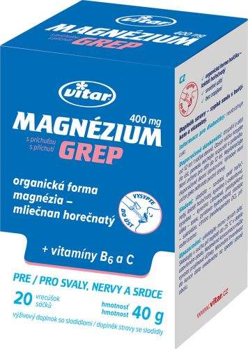 VITAR s.r.o. VITAR Magnézium 400mg+vitamin B6+vitamin C grep sáčky 20x2g