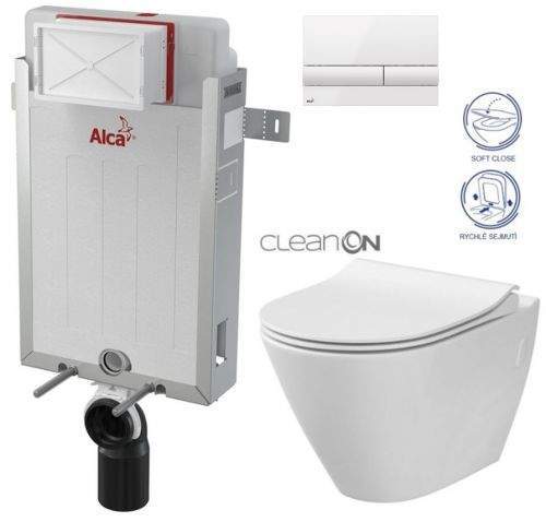 AKCE/SET/ALCAPLAST ALCAPLAST Renovmodul předstěnový instalační systém s bílým tlačítkem M1710 + WC CERSANIT CLEANON CITY AM115/1000 M1710 CI1