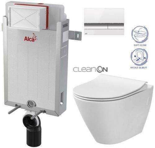 AKCE/SET/ALCAPLAST ALCAPLAST Renovmodul předstěnový instalační systém s bílým/ chrom tlačítkem M1720-1 + WC CERSANIT CLEANON CITY AM115/1000 M1720-1 CI1