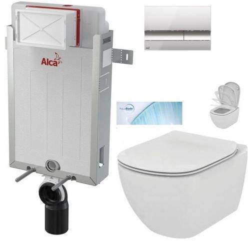AKCE/SET/ALCAPLAST ALCAPLAST Renovmodul předstěnový instalační systém s chromovým tlačítkem M1721 + WC Ideal Standard Tesi se sedátkem SoftClose, AquaBlade AM115/1000 M1721 TE1