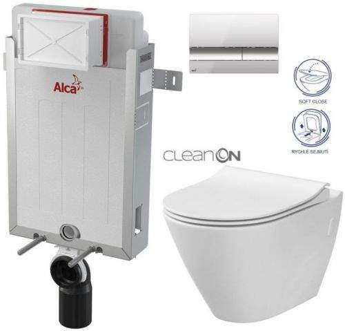 AKCE/SET/ALCAPLAST ALCAPLAST Renovmodul předstěnový instalační systém s chromovým tlačítkem M1721 + WC CERSANIT CLEANON CITY AM115/1000 M1721 CI1