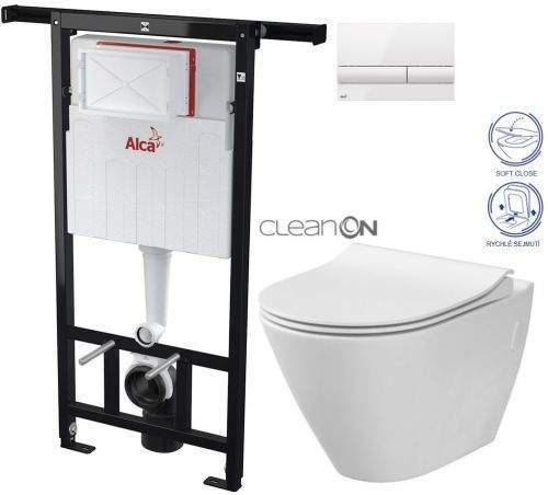 AKCE/SET/ALCAPLAST ALCAPLAST Jádromodul předstěnový instalační systém s bílým tlačítkem M1710 + WC CERSANIT CLEANON CITY AM102/1120 M1710 CI1