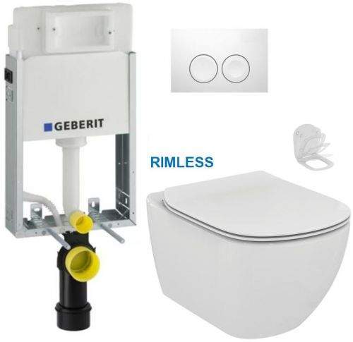 AKCE/SET/GEB GEBERIT KOMBIFIXBasic vč. bílého tlačítka DELTA 21 + WC Ideal Standard Tesi se sedátkem RIMLESS 110.100.00.1 21BI TE2