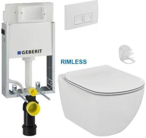 AKCE/SET/GEB GEBERIT KOMBIFIXBasic vč. bílého tlačítka DELTA 50 + WC Ideal Standard Tesi se sedátkem RIMLESS 110.100.00.1 50BI TE2