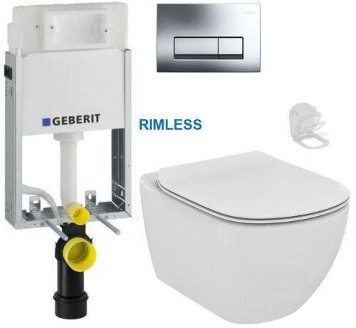 AKCE/SET/GEB GEBERIT KOMBIFIXBasic vč. chromového tlačítka DELTA 51 + WC Ideal Standard Tesi se sedátkem RIMLESS 110.100.00.1 51CR TE2