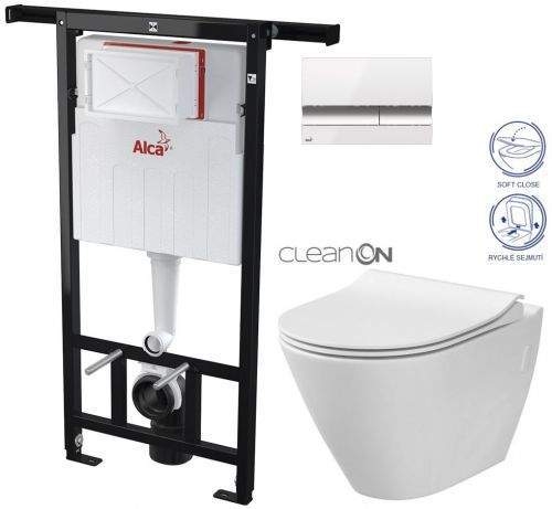 AKCE/SET/ALCAPLAST ALCAPLAST Jádromodul předstěnový instalační systém s bílým/ chrom tlačítkem M1720-1 + WC CERSANIT CLEANON CITY AM102/1120 M1720-1 CI1