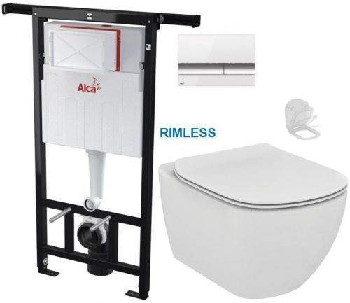 AKCE/SET/ALCAPLAST ALCAPLAST Jádromodul předstěnový instalační systém s bílým/ chrom tlačítkem M1720-1 + WC Ideal Standard Tesi se sedátkem RIMLESS AM102/1120 M1720-1 TE2