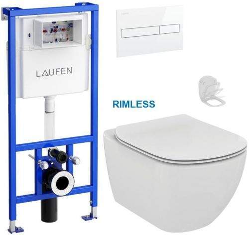 AKCE/SET/LAUFEN LAUFEN Rámový podomítkový modul CW1 SET s bílým tlačítkem + WC Ideal Standard Tesi se sedátkem RIMLESS H8946600000001BI TE2