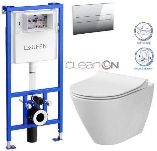 AKCE/SET/LAUFEN LAUFEN Rámový podomítkový modul CW1 SET s chromovým tlačítkem + WC CERSANIT CLEANON CITY H8946600000001CR CI1